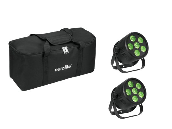 EUROLITE Set 2x LED Silent Par 6 QCL golv svart + Soft Bag